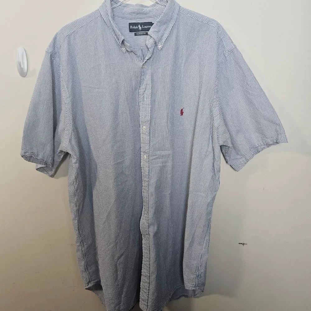 Ralph Lauren Vintage Men’s Seersucker Cotton Short Sleeve Shirt 2XLT Classic Fit